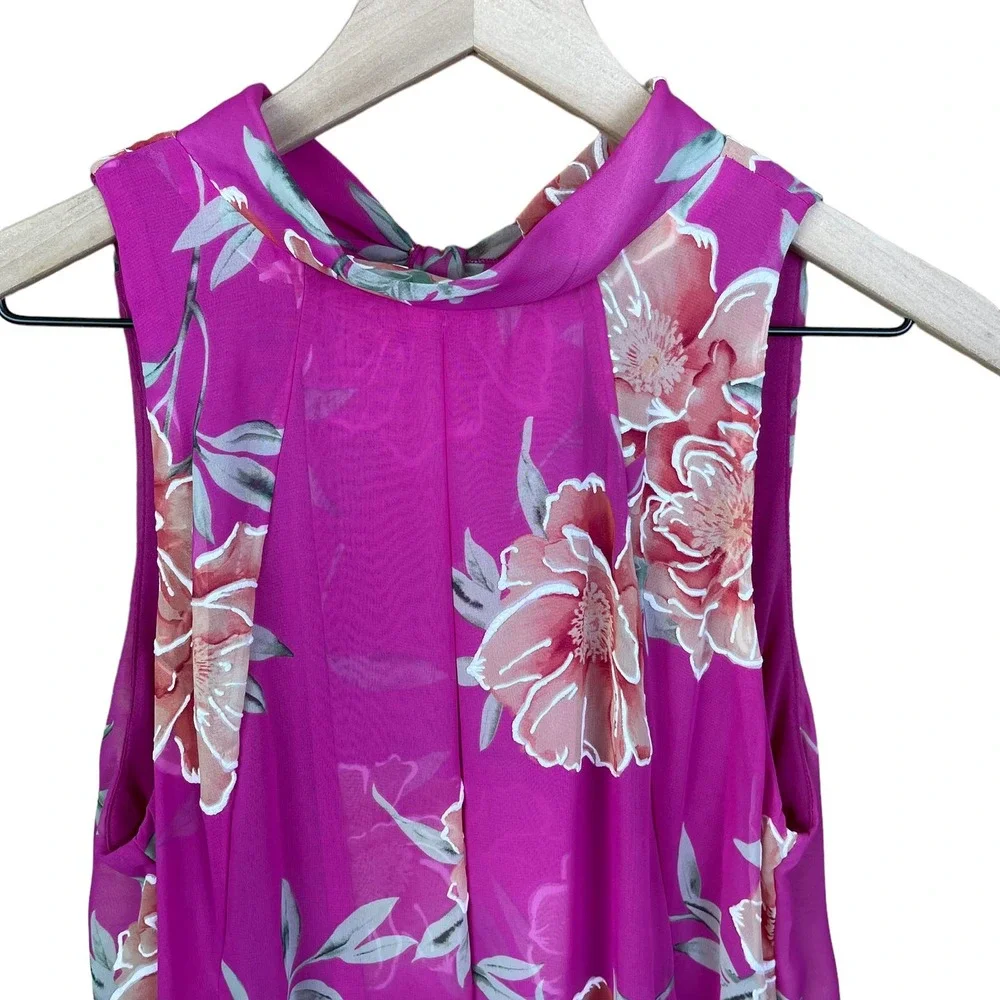 Robbie Bee Signature Pink Floral Halter Dress Size‎ 6 Flowy Lightweight